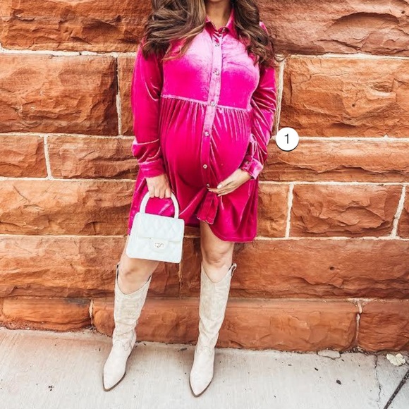 MAGENTA Velvet Button Down Dress - Picture 6 of 7